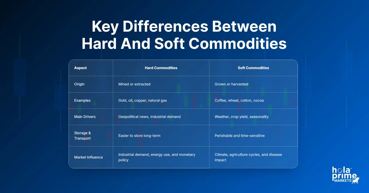 Table: Key differences between hard and soft commodities.